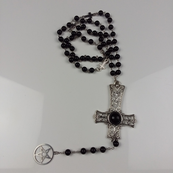 Luny's Emporium Jewelry - Inverted cross & pentacle beaded rosary